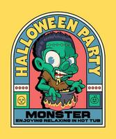 Halloween fête avec monstre. effrayant horreur dessin animé sur art déco illustration style. vecteur