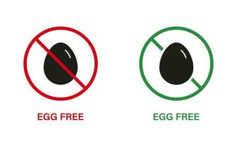 Oeuf gratuit silhouette icône ensemble. poulet et des œufs dans nourriture Arrêtez signe. Oeuf allergique produit interdit symbole. garanti sûr diététique végétalien nourriture logo. non des œufs. isolé vecteur illustration.