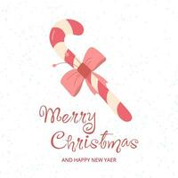 Noël carte avec caramel canne et arc sur blanc Contexte avec flocons de neige vecteur
