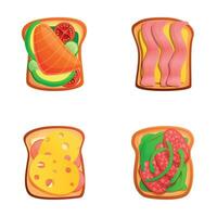 Viande sandwich Icônes ensemble dessin animé vecteur. grillé pain avec saucisse et jambon vecteur