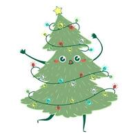 kawaii griffonnage Noël arbre dansant. enfants Fait main naïve style. Facile Nouveau année personnage isolé sur blanc Contexte. content épicéa concept. vecteur