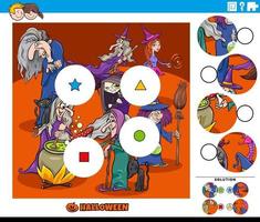 jeu de pièces de correspondance pour les enfants avec des personnages de sorcières de dessins animés vecteur