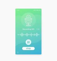 conception d'interface utilisateur mobile d'application d'enregistrement audio vecteur