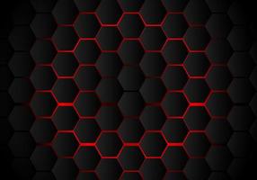 motif abstrait hexagone noir sur le style technologique de fond néon rouge vecteur