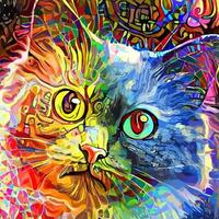 artistique adorable mignon chat tigré portrait peinture vecteur