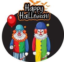 badge halloween heureux avec deux clowns effrayants vecteur