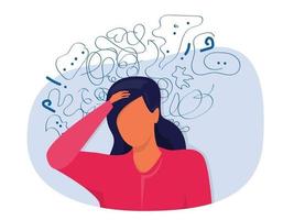 femme souffre de pensées obsessionnelles maux de tête problèmes non résolus vecteur