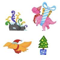 Noël dinosaure aquarelle set.illustration vecteur. vecteur