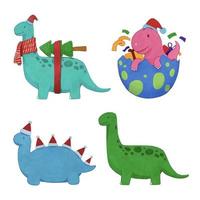 Noël dinosaure aquarelle set.illustration vecteur. vecteur