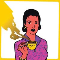 fille rétro avec une tasse de café rétro illustration pop art vecteur