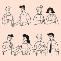 groupe de personnes griffonne dans l'illustration de la conversation vecteur