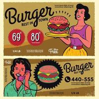 bannière de signe de menu affiche burger vintage. vecteur
