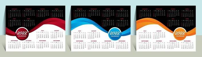 Modèle de calendrier 2022 Calendrier mural Conception de calendrier de bureau vectoriel 2022