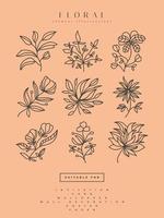 collection d'illustrations de fleurs minimalistes dans un style d'art en ligne vecteur