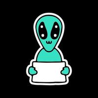 extraterrestre tenant une bannière vide. illustration pour t-shirt, autocollant vecteur