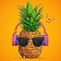 ananas à la mode avec lunettes de soleil et casque écoute de la musique vecteur