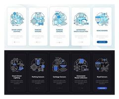 infrastructure de la ville intelligente jour, nuit écran de la page de l'application mobile d'intégration vecteur
