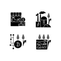 innovations agricoles icônes de glyphe noir sur un espace blanc vecteur