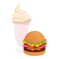 délicieux hamburger avec icône de restauration rapide milkshake vecteur