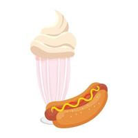 délicieux hot-dog avec icône de restauration rapide milkshake vecteur