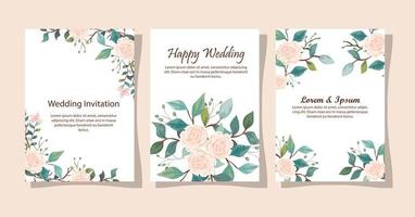 ensemble de cartes d'invitation de mariage avec décoration de fleurs vecteur
