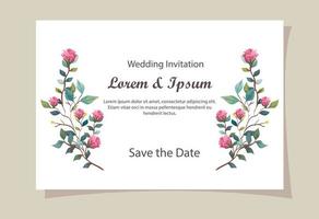carte d'invitation de mariage avec décoration de branches et de fleurs vecteur