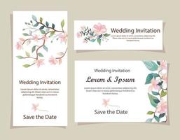 ensemble de cartes d'invitation de mariage avec décoration de fleurs vecteur