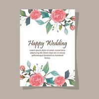 invitation de mariage heureux avec décoration de fleurs vecteur