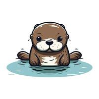 mignonne dessin animé loutre séance dans le l'eau. vecteur illustration.