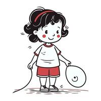 illustration de une peu fille en jouant avec une sauter corde vecteur