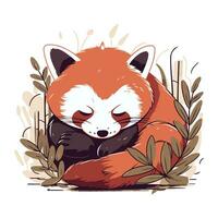 mignonne rouge Panda en train de dormir dans le forêt. vecteur illustration.