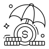 billet de banque avec parapluie, icône de financier Assurance vecteur