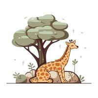 girafe et arbre. vecteur illustration dans plat dessin animé style.