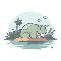 hippopotame sur une Roche dans le l'eau. vecteur illustration