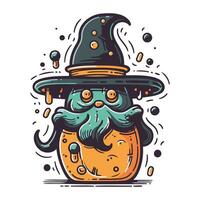 Halloween vecteur illustration. mignonne dessin animé gnome dans une chapeau.