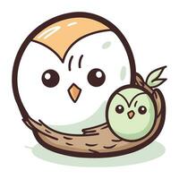 vecteur illustration de une mignonne dessin animé hibou dans une nid avec une poussin.