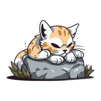 illustration de une chat en train de dormir sur une rock. vecteur illustration.