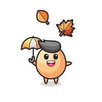 dessin animé de l'oeuf mignon tenant un parapluie en automne vecteur
