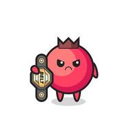 personnage mascotte de canneberge en tant que combattant mma avec la ceinture de champion vecteur