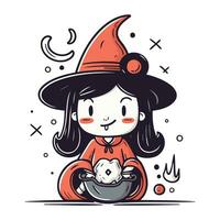 mignonne sorcière avec une pot de la magie potion. vecteur illustration.