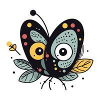 papillon avec fleurs. vecteur illustration dans griffonnage style.
