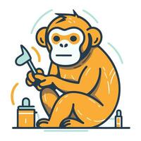 singe avec outils. vecteur illustration dans ligne art style sur blanc Contexte.