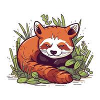 mignonne rouge Panda en train de dormir dans le herbe. vecteur illustration.