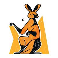 lapin séance sur une chaise et écoute à musique. vecteur illustration