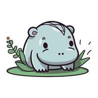 mignonne hippopotame dessin animé dans le herbe vecteur illustration graphique conception