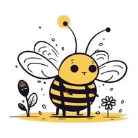 mignonne dessin animé abeille avec fleur. vecteur illustration sur blanc Contexte.