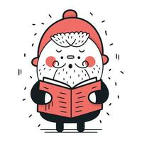 mignonne dessin animé Père Noël claus en train de lire une livre. vecteur illustration.