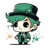 mignonne dessin animé garçon portant une vert Haut chapeau. vecteur illustration.