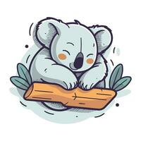 mignonne koala en train de dormir sur une enregistrer. vecteur illustration dans dessin animé style.