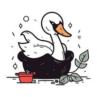 cygne dans une pot. vecteur illustration dans griffonnage style.